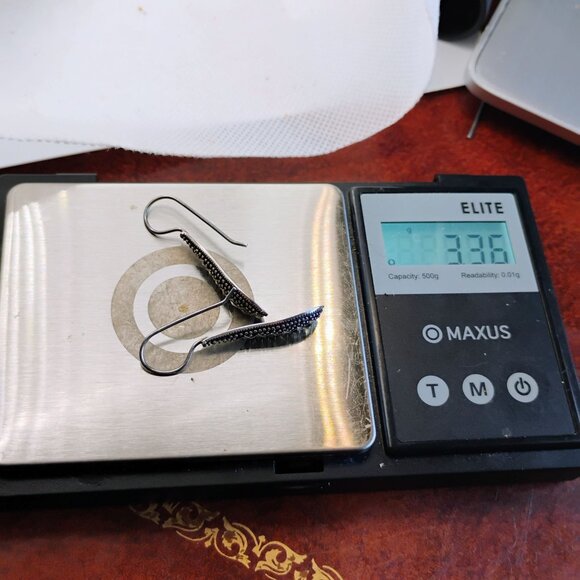 Vtg Art Deco Marcasite Sterling Silver Signed 925 A Teardrop Dangle Earrings - Picture 6 of 6